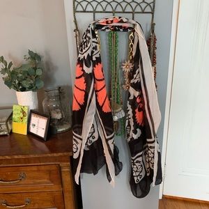 Black And Neon Peach Rectangular Scarf